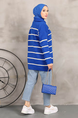 Green Collar Zipper Striped Knitwear Tunic Imj002233