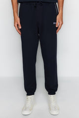 Navy Blue Men's Regular Fit Printed Connecting Rubber Leg Sweatpants Tmnss22ea0121