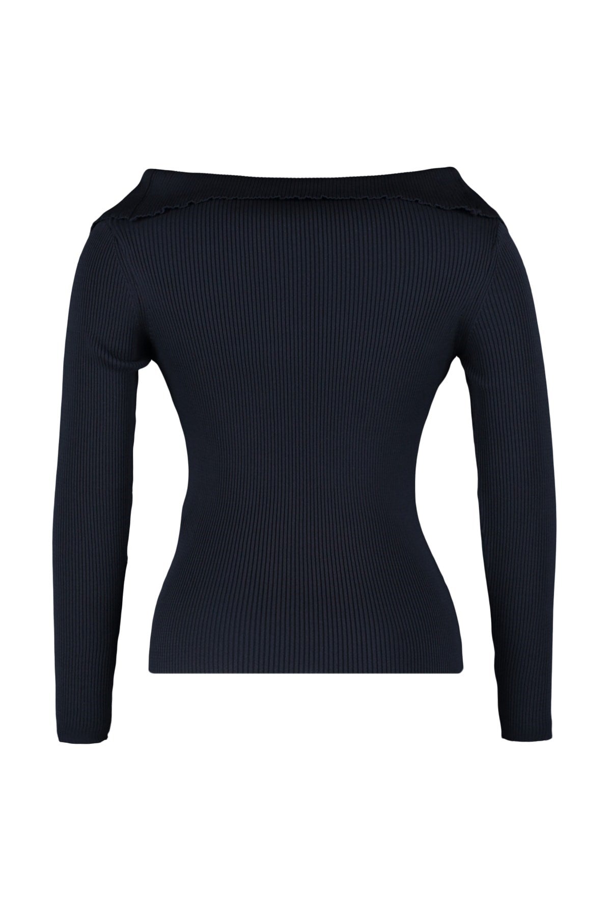 Black Boat Neck Slim Knitwear Blouse Tbbaw23an00126