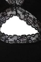 Black Lace Detailed Cotton Camisole Knitted Nightgown Thmss23gc00034