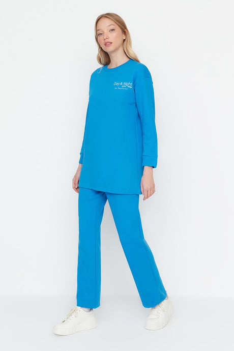 Blue Print Detailed Thick Knitted Tracksuit Tctaw23en00040