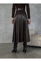 Leather Skirt With Tulle Pleat Belt 37007