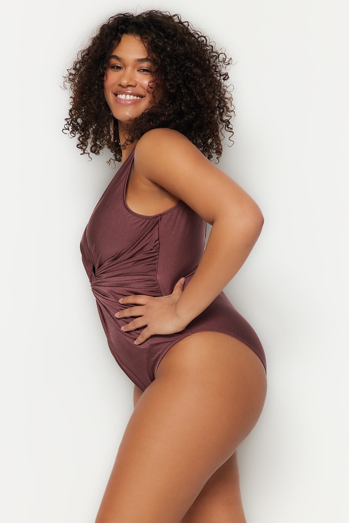 Brown Knot Detailed Swimsuit Tbbss23am00005