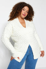 Ecru Stone Detailed Knitwear Cardigan Tbbaw24av00030