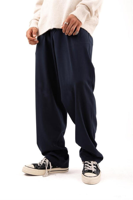 Basic Navy Blue Fabric Pants Flaw-192-002-002