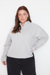 Grey Round Neck Zipper Thessaloniki Slim Knitted Sweatshirt Tbbaw23ao00006