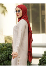 Two-pocket Shirt Tunic With Three Buttons On The Side - Stone - 7939153