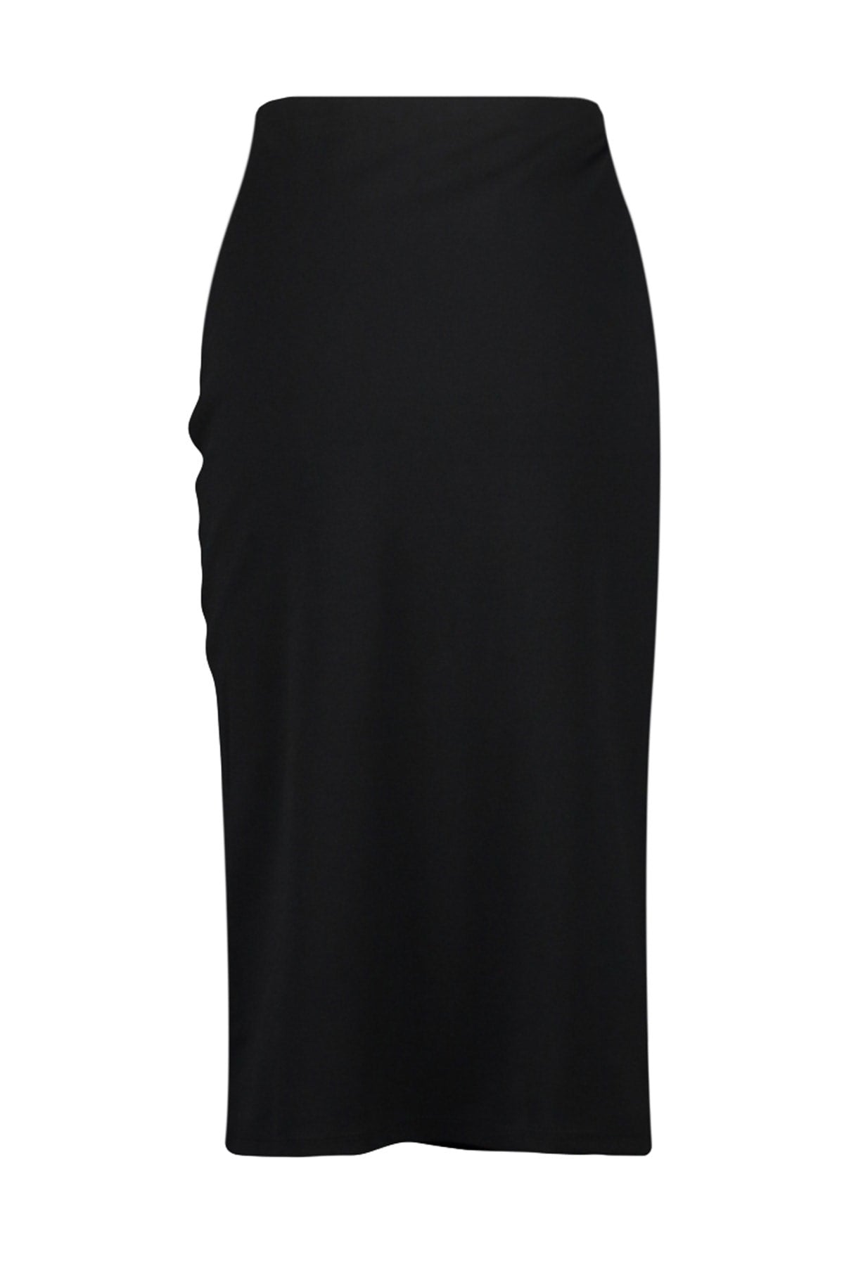 Black Drape And Slit Detailed Crepe Fabric Midi Knit Skirt Twoss23et00316