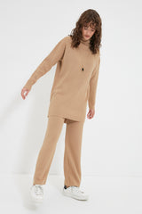 Blue Half Turtleneck Ribbed Sweatshirt-pants Knitwear Suit Tctaw22us0101