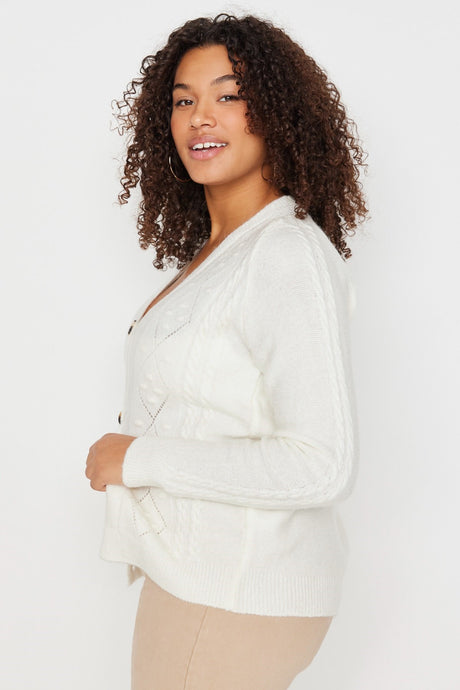 Cream Knit Detailed Knitwear Cardigan Tbbaw23av00060