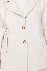 Ecru Button Detailed Wide Cut Cashmere Woven Coat Tbbaw23kb00007