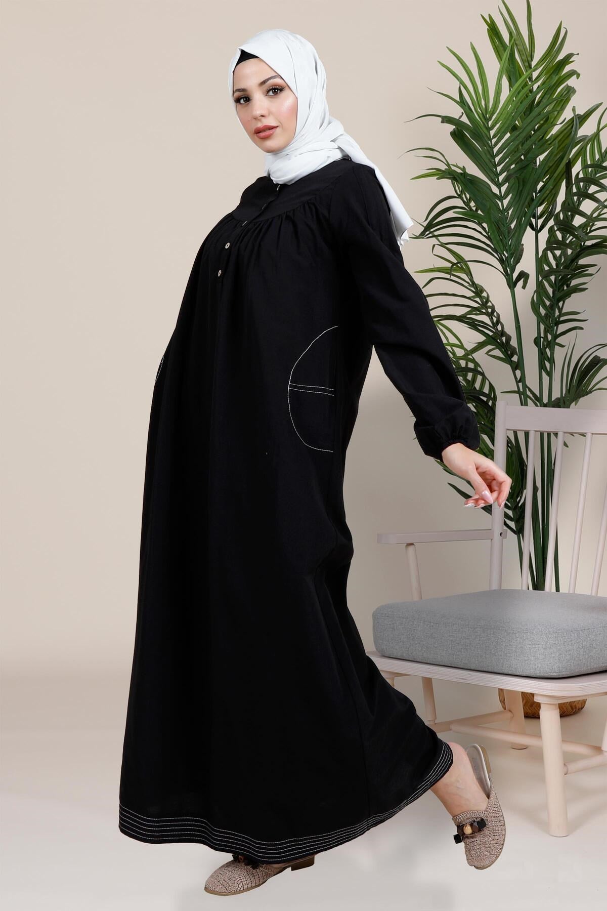 Blue Burkini Dress With Cinnamon Robes And Ruffle Sleeves 5441 T23el3m5441