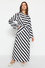 Black Striped Degaje Neckline Woven Dress Tctss23eb00279