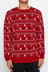 Red Men Regular Fit Crew Neck Christmas Jacquard Knitwear Sweater Tmnaw23kz00162