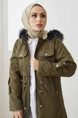 Handle Fastener Detail Zipper Pocket Coat Khaki Ms00an8482