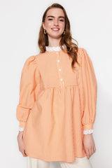 Orange Lace Woven Wafer Plaid Tunic Tctss23uk00067