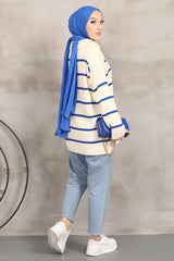 Green Collar Zipper Striped Knitwear Tunic Imj002233