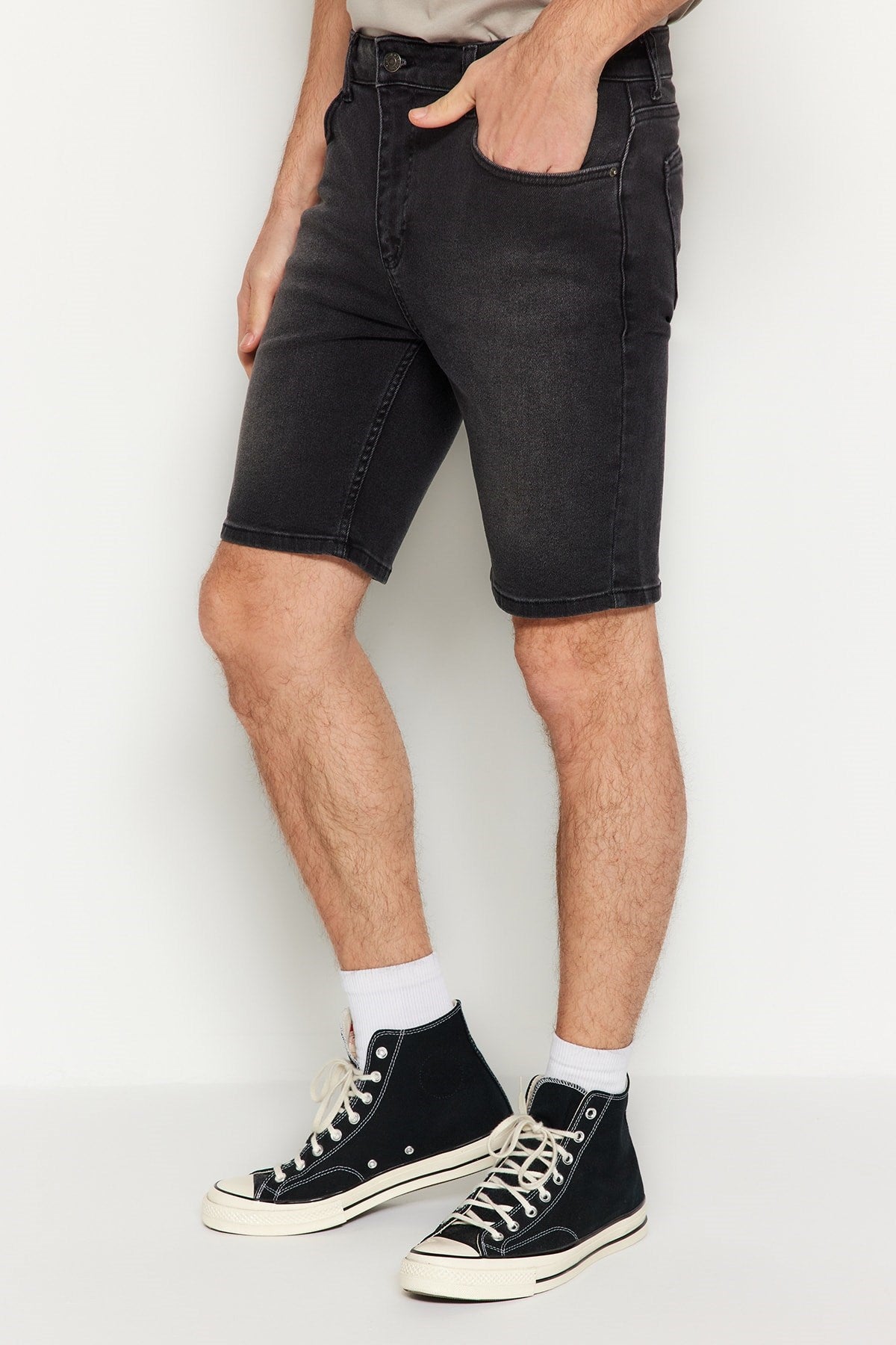 Black Men's Skinny Fit Denim Denim Shorts & Bermuda Tmnss23sr00051