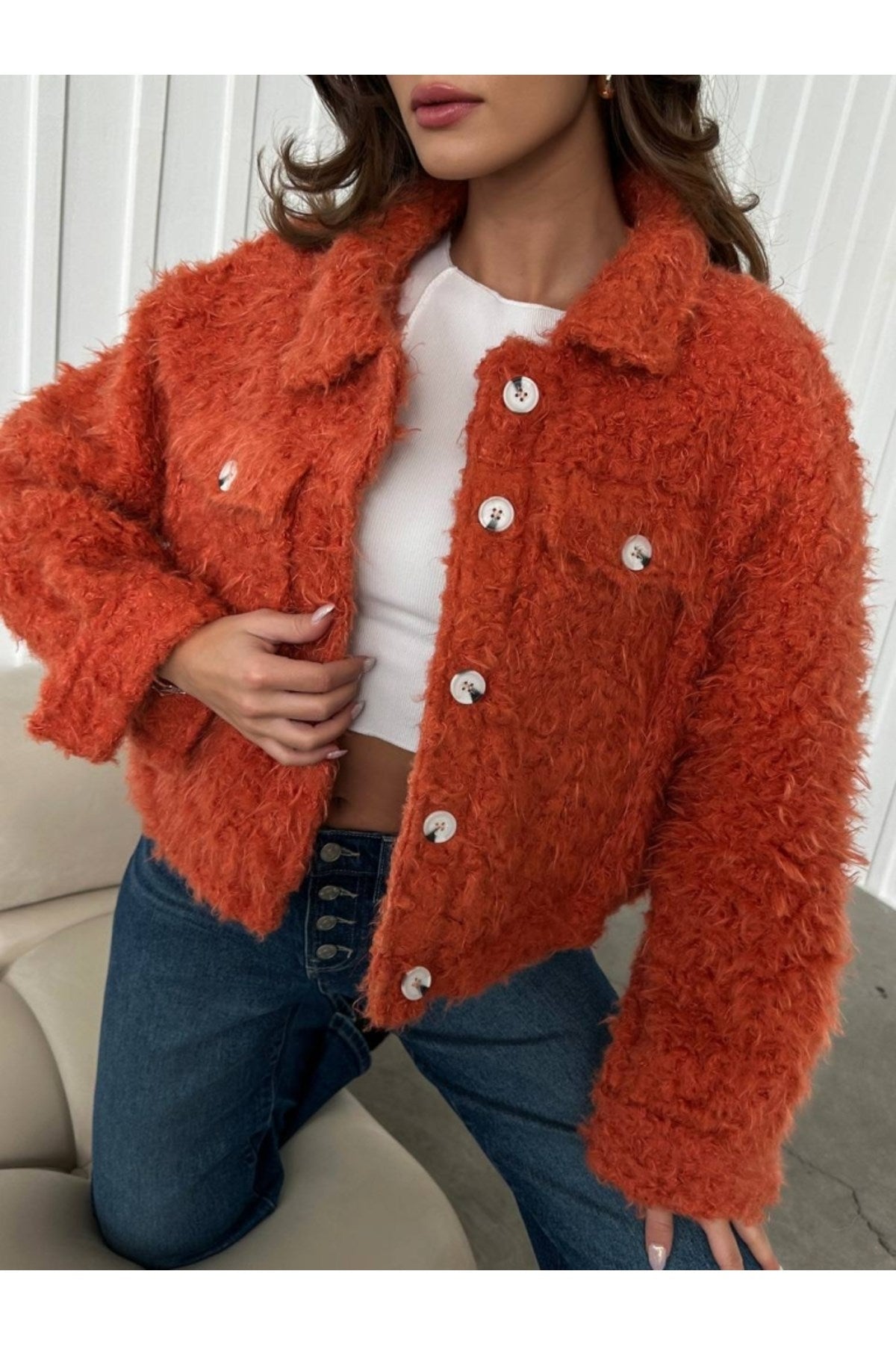 Orange Furry Short Jacket Tyc1fgcu1n170348830459299