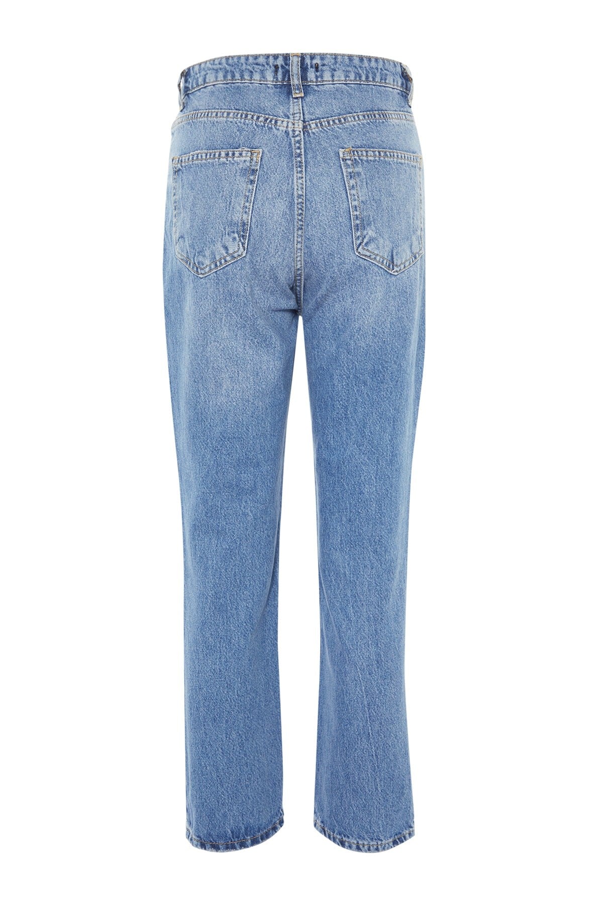 Blue Ripped Detailed High Waist Straight Jeans Twoss22je0431