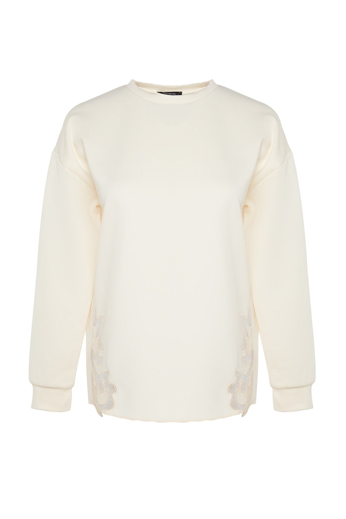 Ecru Lace Detailed Diver/scuba Knitted Sweatshirt Tctaw24tw00008