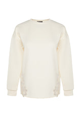 Ecru Lace Detailed Diver/scuba Knitted Sweatshirt Tctaw24tw00008