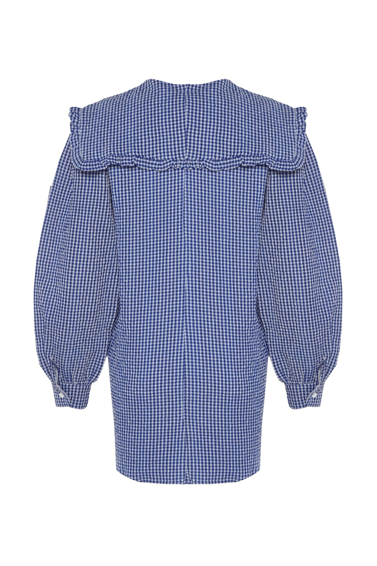 Blue Baby Collar Woven Wafer Ruffle Pattern Tunic Tctss23uk00065