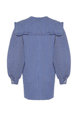 Blue Baby Collar Woven Wafer Ruffle Pattern Tunic Tctss23uk00065