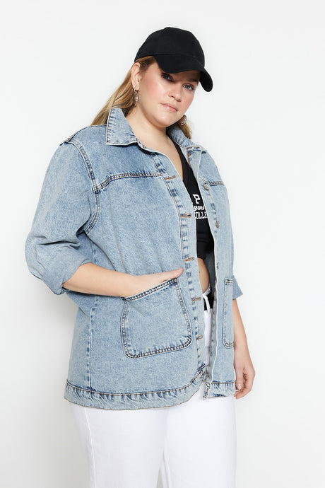 Boyfriend Denim Jacket With Light Blue Pockets Tbbss23ag00000