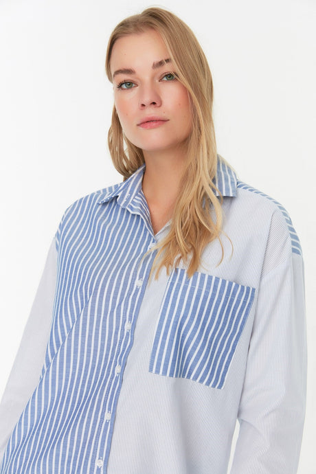 Blue Striped Pocket Detailed Shirt Tctss22go00003