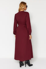 Burgundy Waist Detailed Woven Dress Tctaw24eb00093