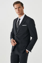 Men's Black Slim Fit Slim Fit Swallow Collar Vest Suit Ebise 4a3122200010