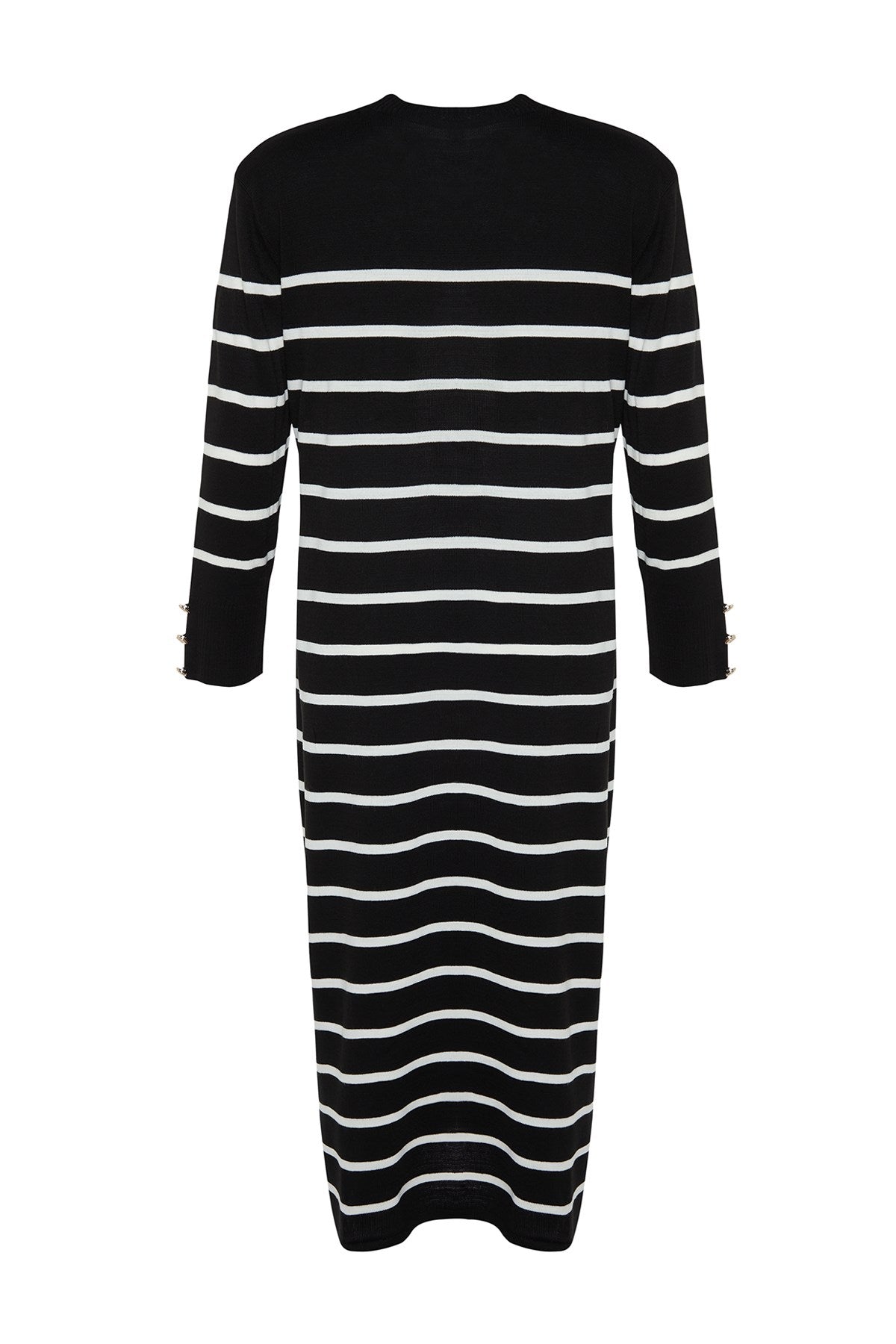 Black Sleeves Button Detailed Striped Knitwear Dress Tctaw24eb00002