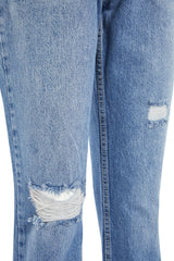 Blue Ripped Detailed High Waist Straight Jeans Twoss22je0431