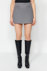 Grey Pocket Detailed Woven Shorts Skirt Twoaw24sr00079