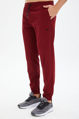 Men's Burgundy Solid Color Slim Quick Drying Rubber Leg Woven Casual And Sports Tracksuit Pants 0809