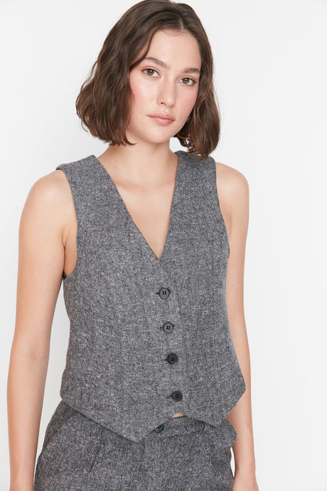 Anthracite Fitted Buttoned Woven Vest Twoaw23ye00020