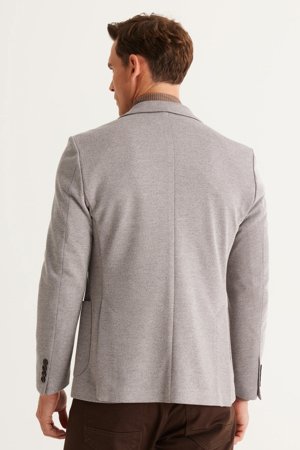 Men's Grey Slim Fit Slim Fit Slim Fit Swallow Collar Patterned Jacket 4a0424100013