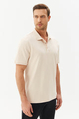 Men's Cream Basic Cotton Solid Color Short Sleeve Sports And Casual Polo Neck T-shirt 8982 Tb20ml07s