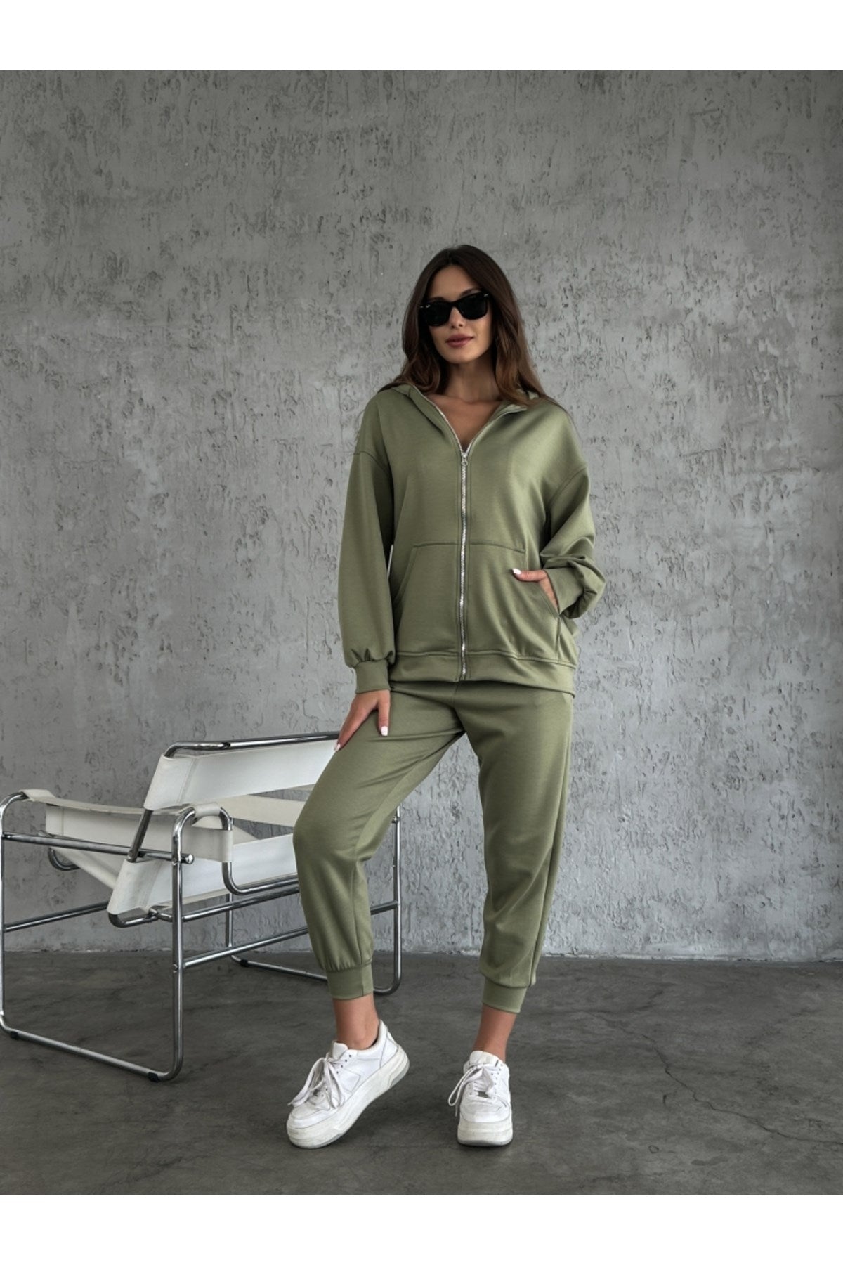 Khaki Zipper Double Suit 4024