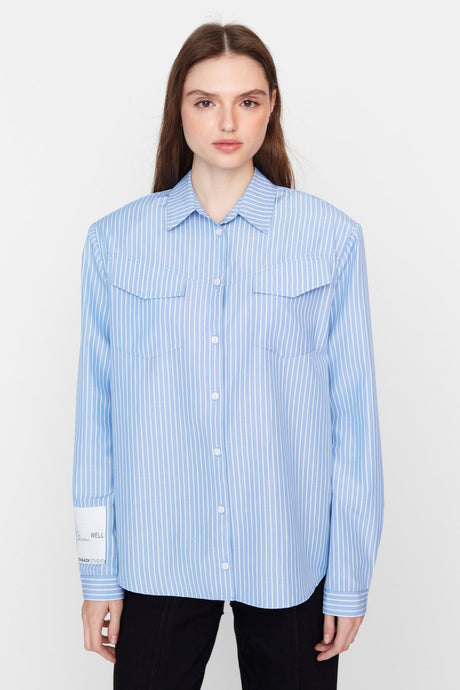 X Sagaza Studio White-blue Pocket Detailed Shirt Tpraw23go00022