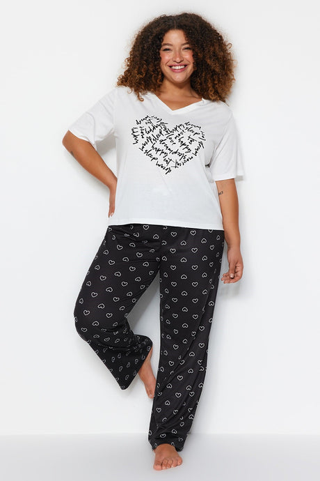 White Heart Pattern Knitted Pajama Set Tbbaw24ai00012