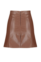 Brown Twill Faux Leather High Waist Mini Knitted Skirt Twoaw24et00154