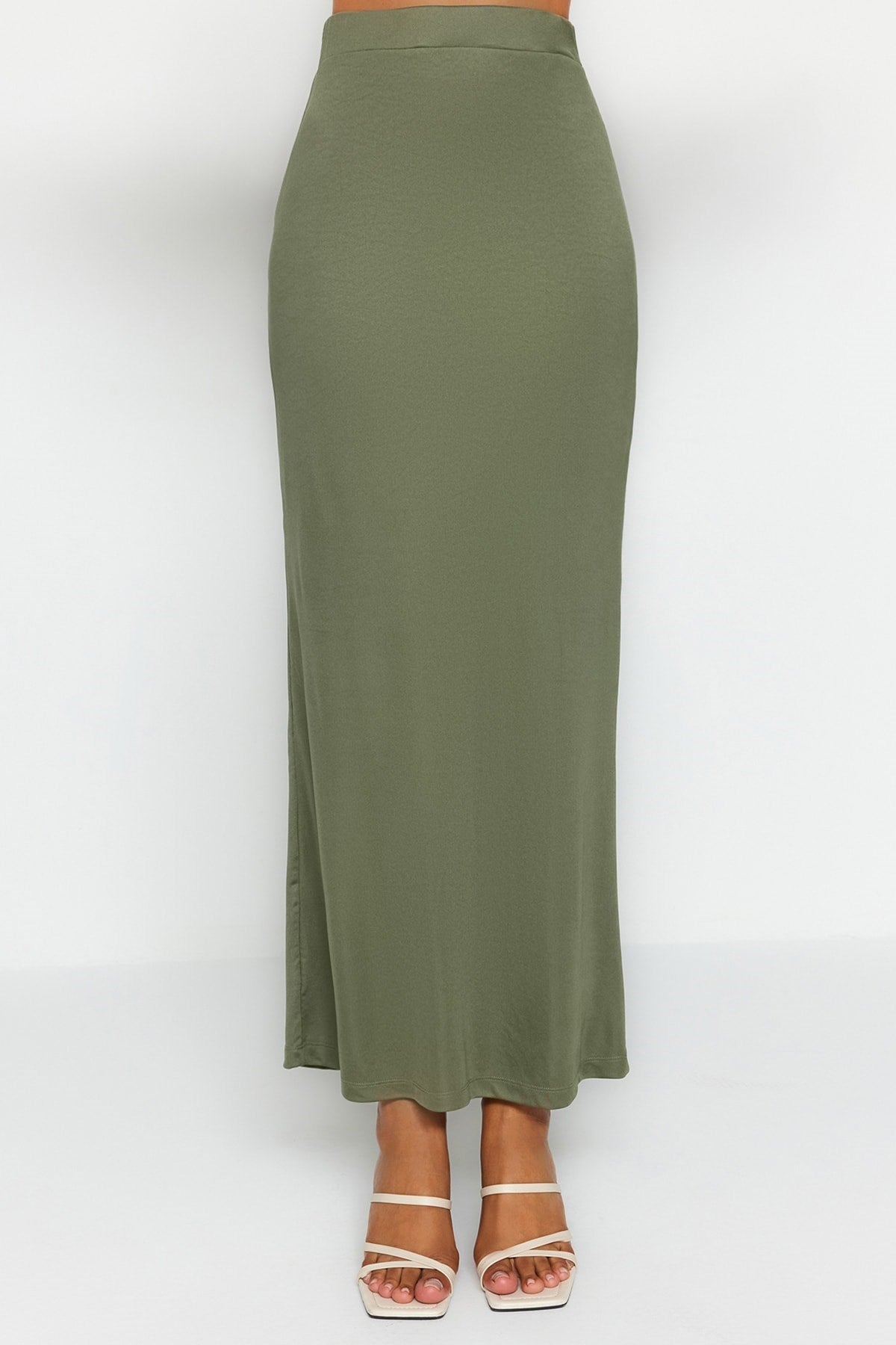 Khaki Maxi High Waist Flexible Knit Skirt Twoss23et00372