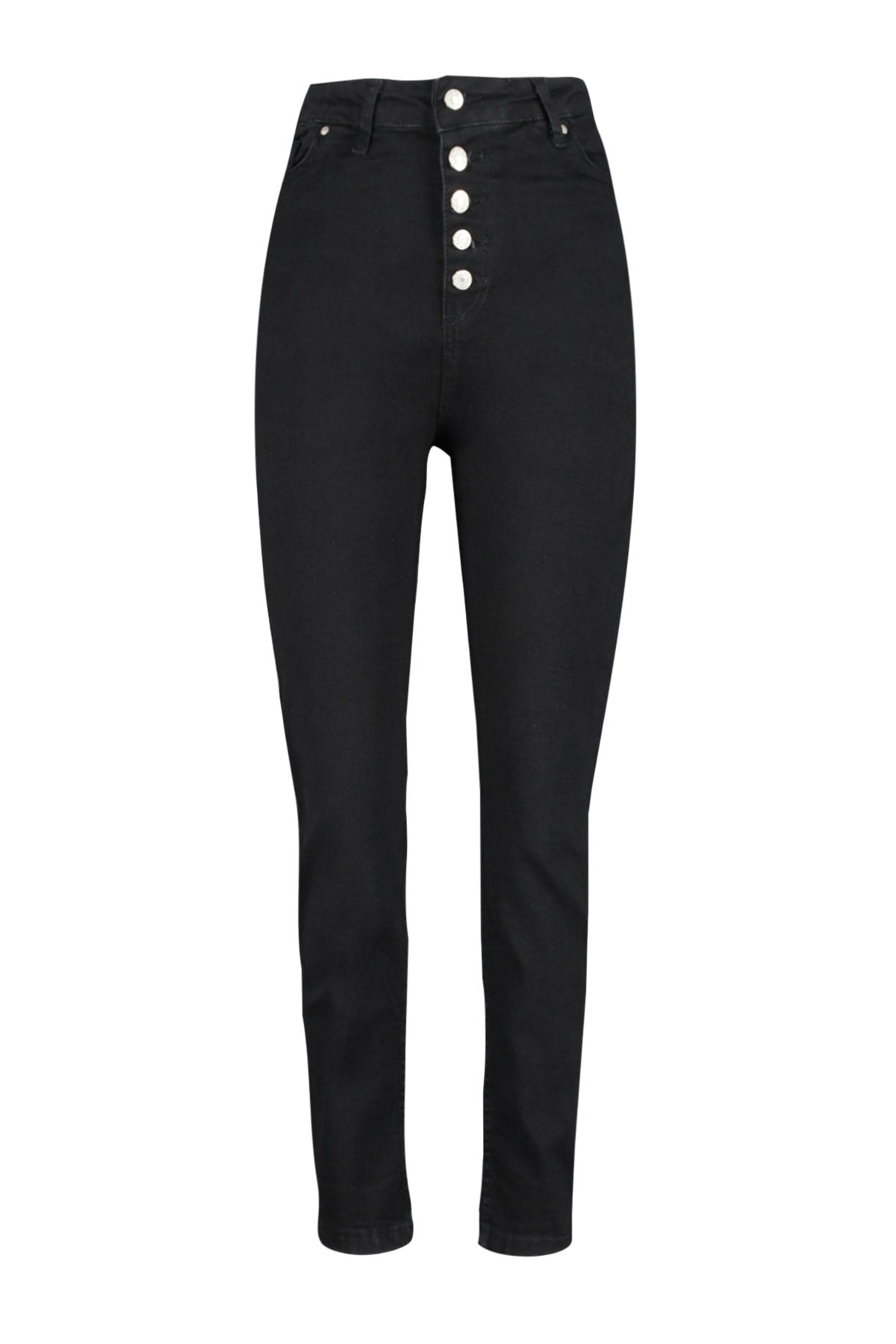 Black High Waist Front Buttoned Skinny Jeans Tbbss22je0373