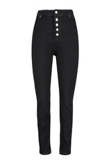 Black High Waist Front Buttoned Skinny Jeans Tbbss22je0373