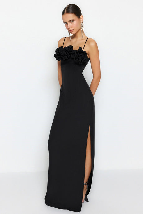 Black Woven Long Evening Evening Dress Tprss23ae00022