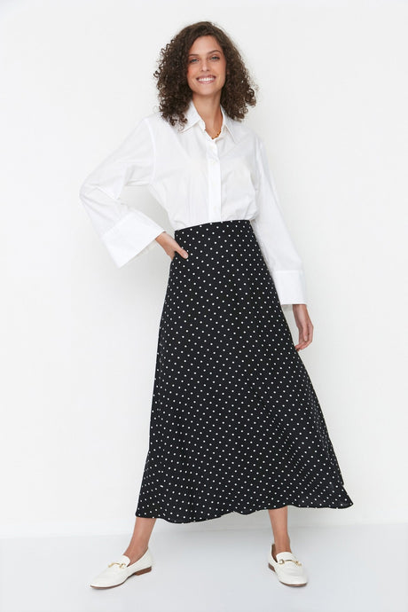 Black Polka Dot Pattern Bell Woven Skirt Tctss22ee0006