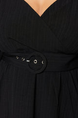 Black Belted Woven Double Neck Dress Tbbss23ah00206