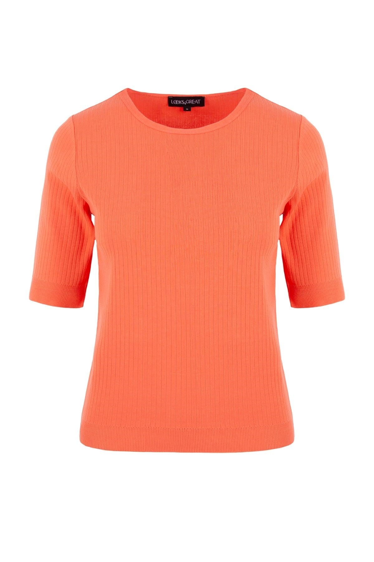 Women's Orange Crew Neck Knitwear Lg-oz348-blz